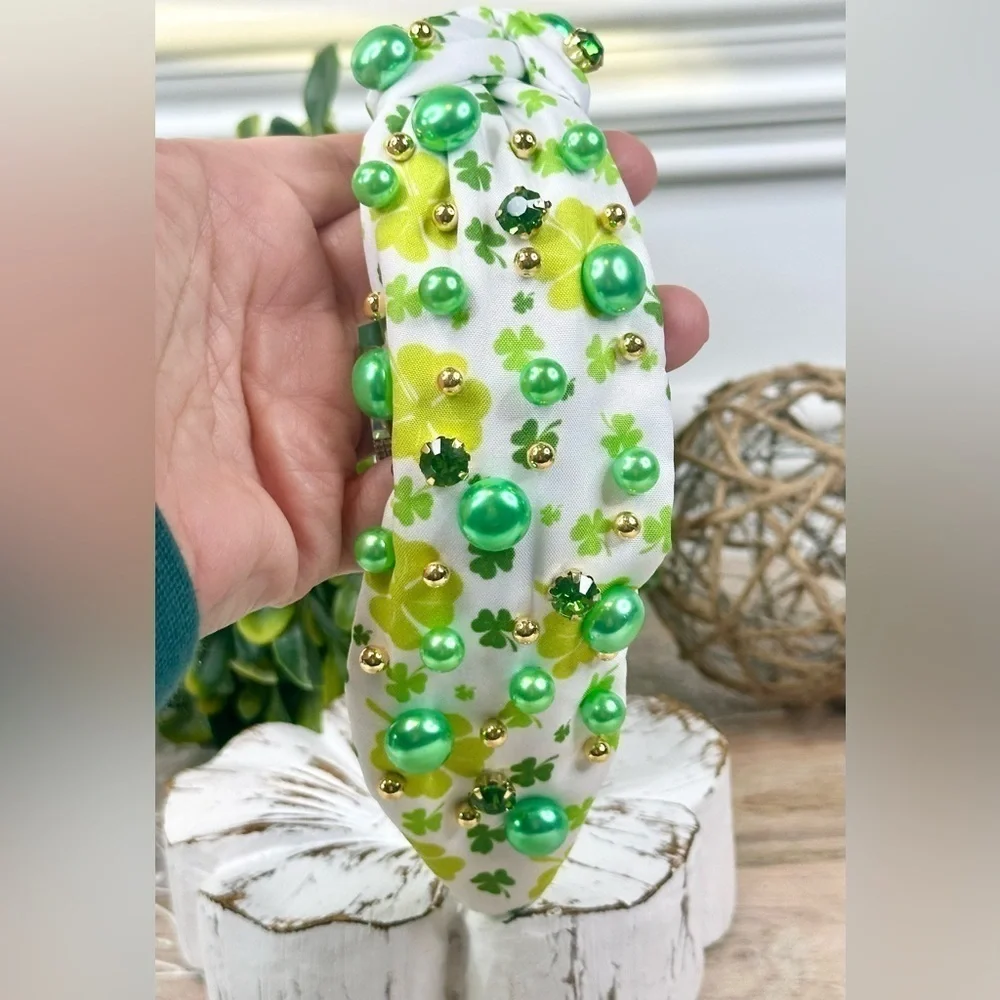 Shamrock Green and Gold Beaded Headband